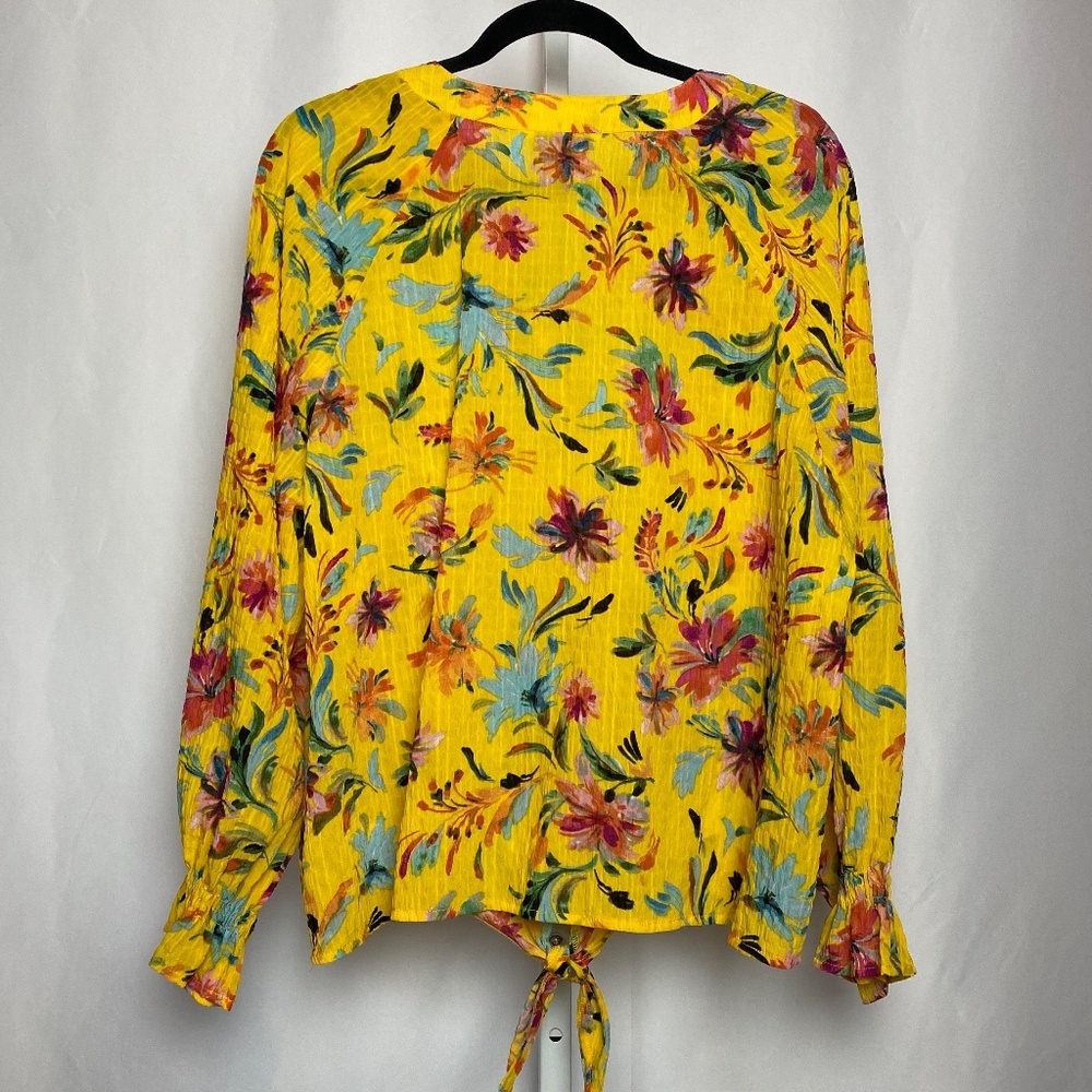 Counterparts Womenʻs Yellow Floral Long Sleeve Smocked Wrist Blouse X-Large - Picture 7 of 8